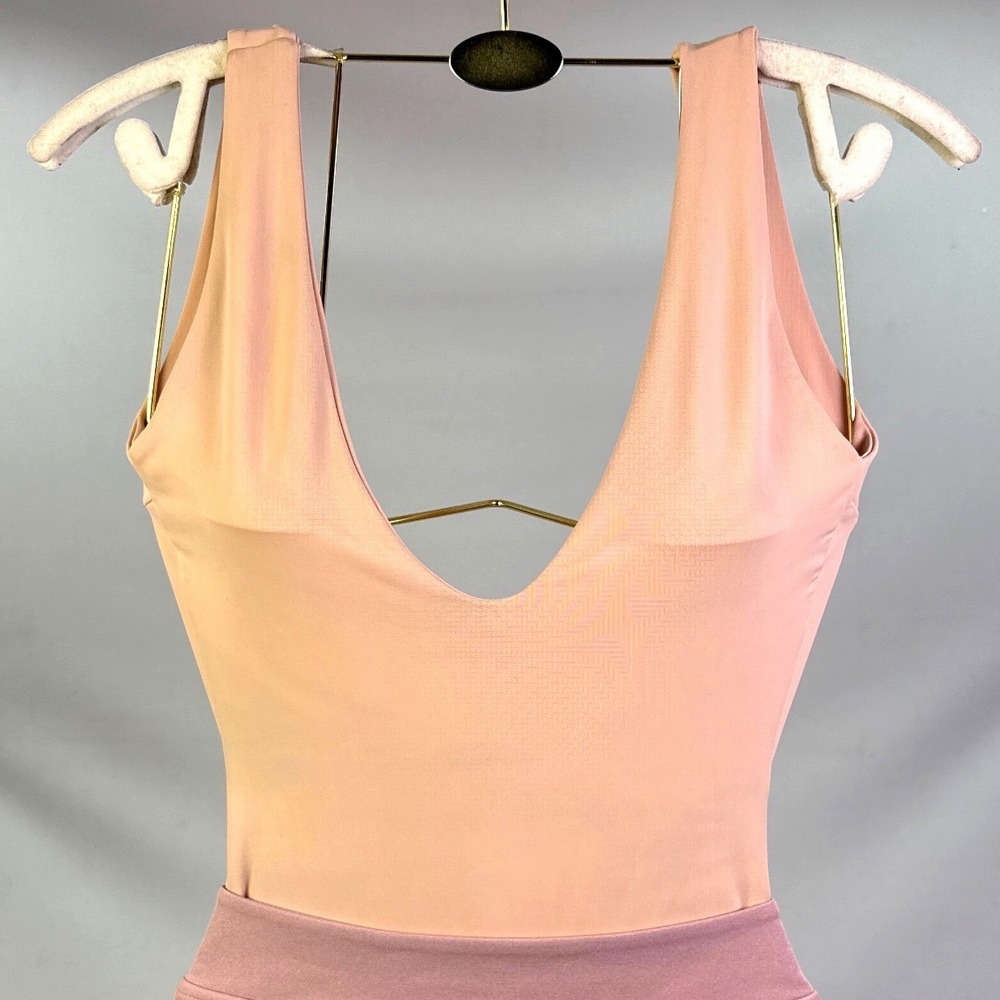 Peach Deep V-Neck Open Back Bodysuit Sleeveless Tank Top Nude Blush Pink